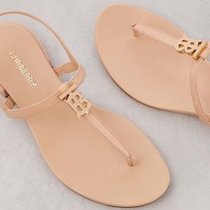 NEW Burberry pink leather logo canary block sandals